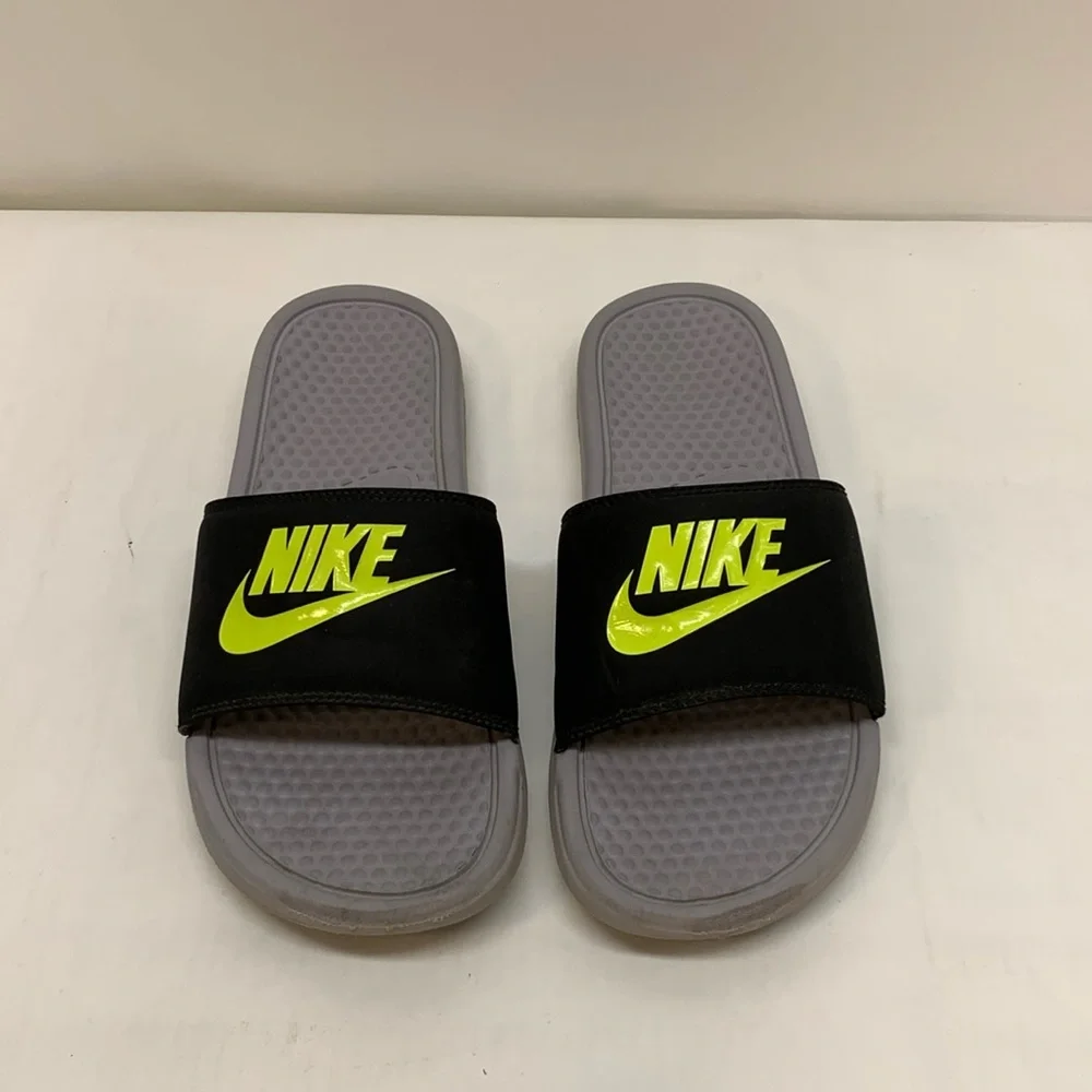 Nike Benassi JDI Grey/Volt/Black Men's Slides Sandals- 343880-027 Size 8